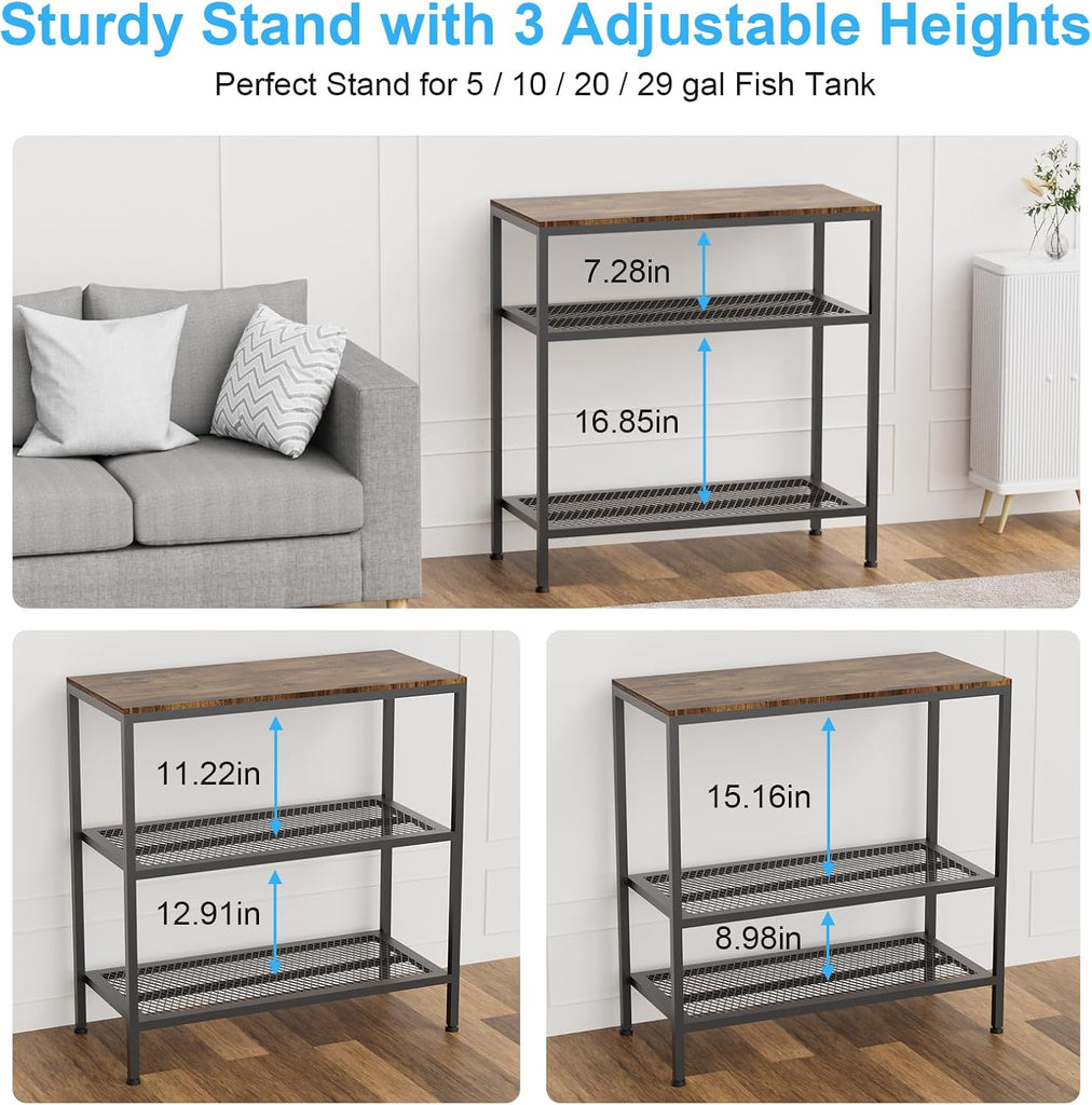 20-29 Gallon Fish Tank Stand, 3-Tier Adjustable Large Aquarium Stand, Metal Reptile Breeder Turtle Terrarium Rack