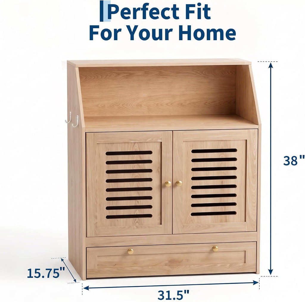 Dog Feeding Station with Storage & 2 Elevated Bowls, Natural
