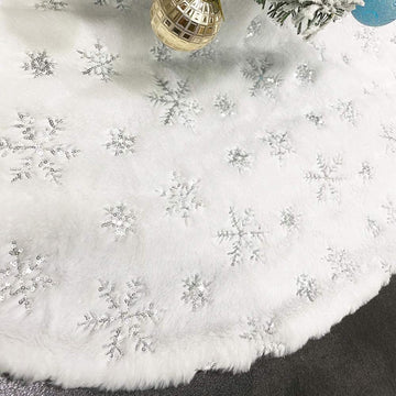 48 Inch Large Christmas Tree Skirt White Tree Skirt Xmas Faux Fur Tree Skirts Christmas Decorations for Holiday Tree