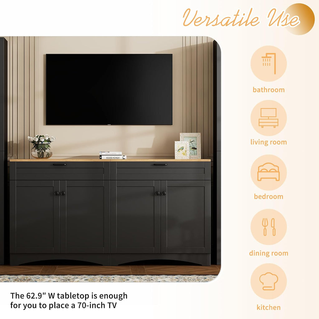 Modern 3 Piece TV Stand with 2 Bookshelves for TVs up to 70'', Mid-Century Solid Wood Entertainment Center with