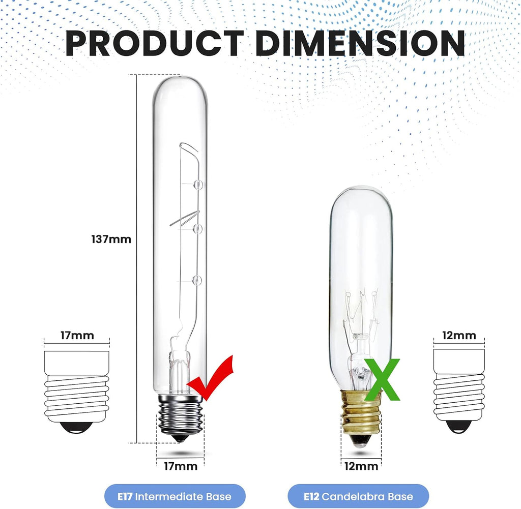 40 Watt T6.5 Refrigerator Light Bulb Dimmable, 120V Intermediate Base E17 Clear Appliance Bulb 5.4In T6.5 Exit Sign
