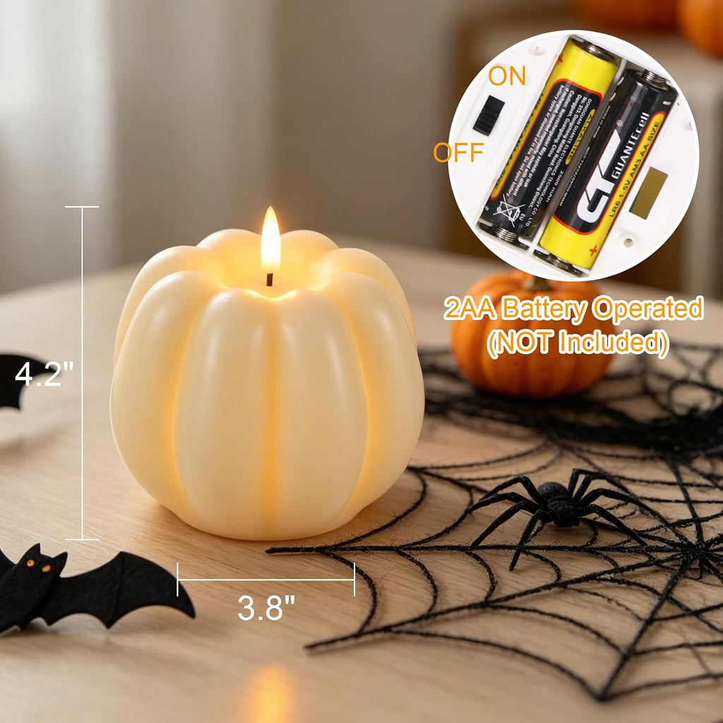 Fall Decorations Real Wax Pumpkin Candles with Remote Timer - Set of 6
