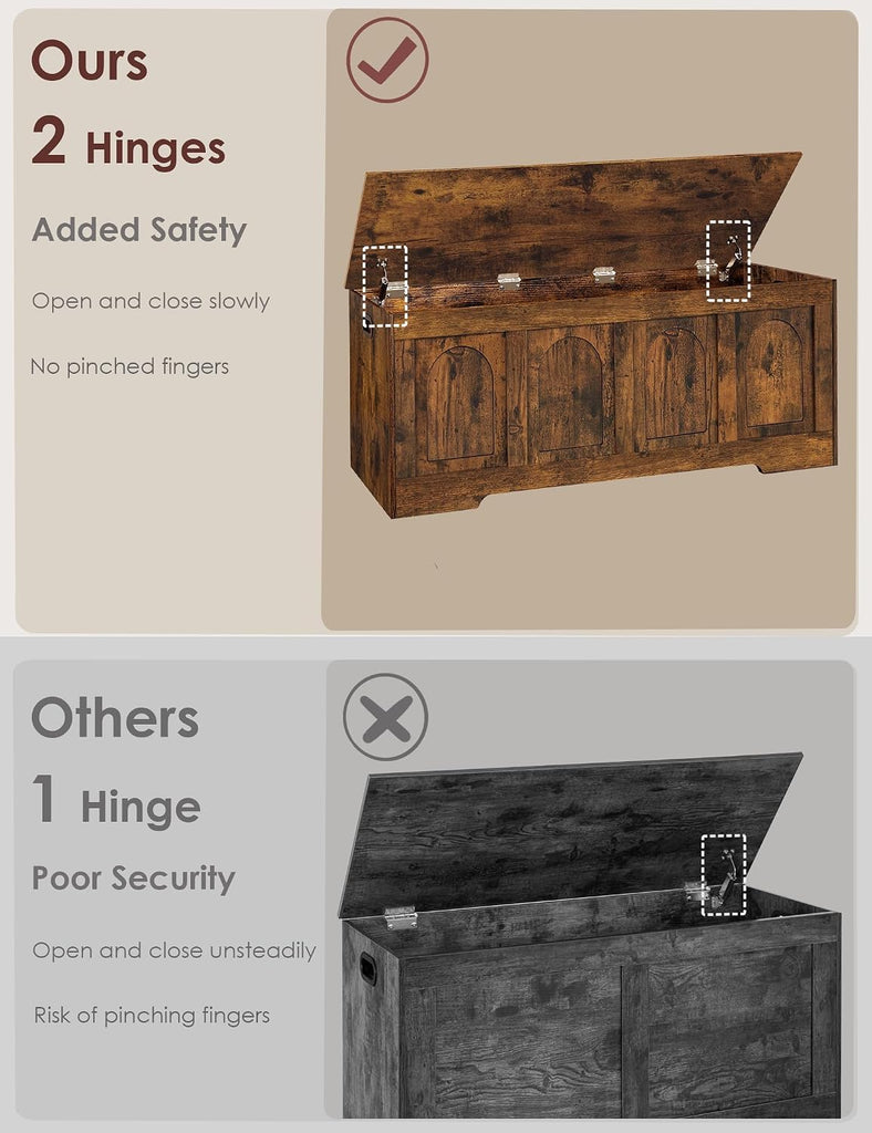 Storage Chest, Wooden Toy Box with Lid, 2 Soft-Close Hinges 47.2" | Entryway Shoe Bench, Finger-safe Flip-Top, Easy