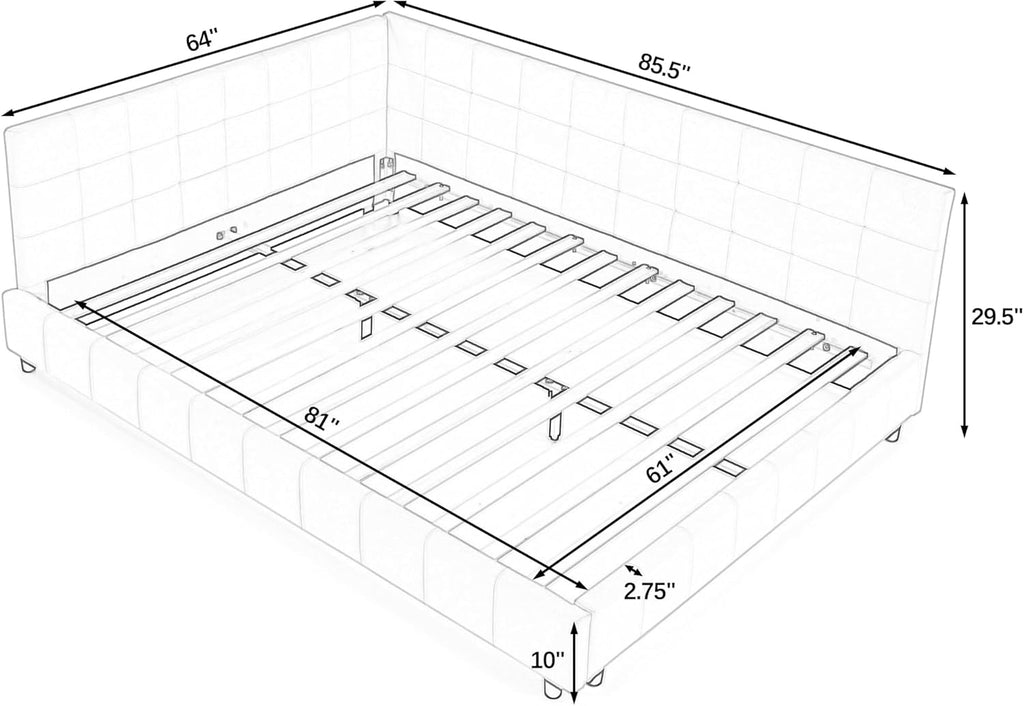 Queen Size Daybed, Velevet Upholstered Day Bed Frame with Tufted Backrest and Armrests,Solid Wood Slat Support,No Box