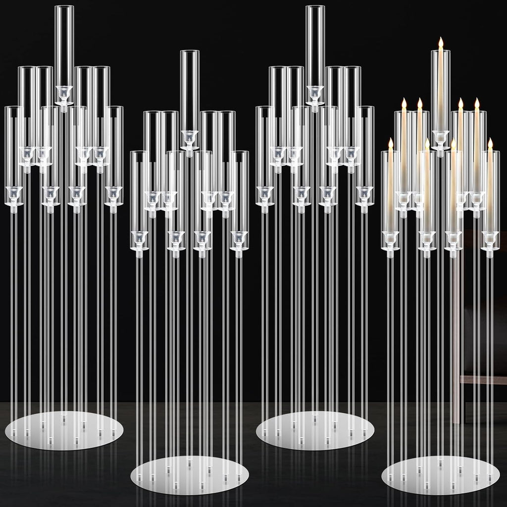 Tessco 4 Pcs 9 Arm 42.5" Acrylic Candelabra Table Centerpiece Floor Candelabras Clear Candle Holder with Removable
