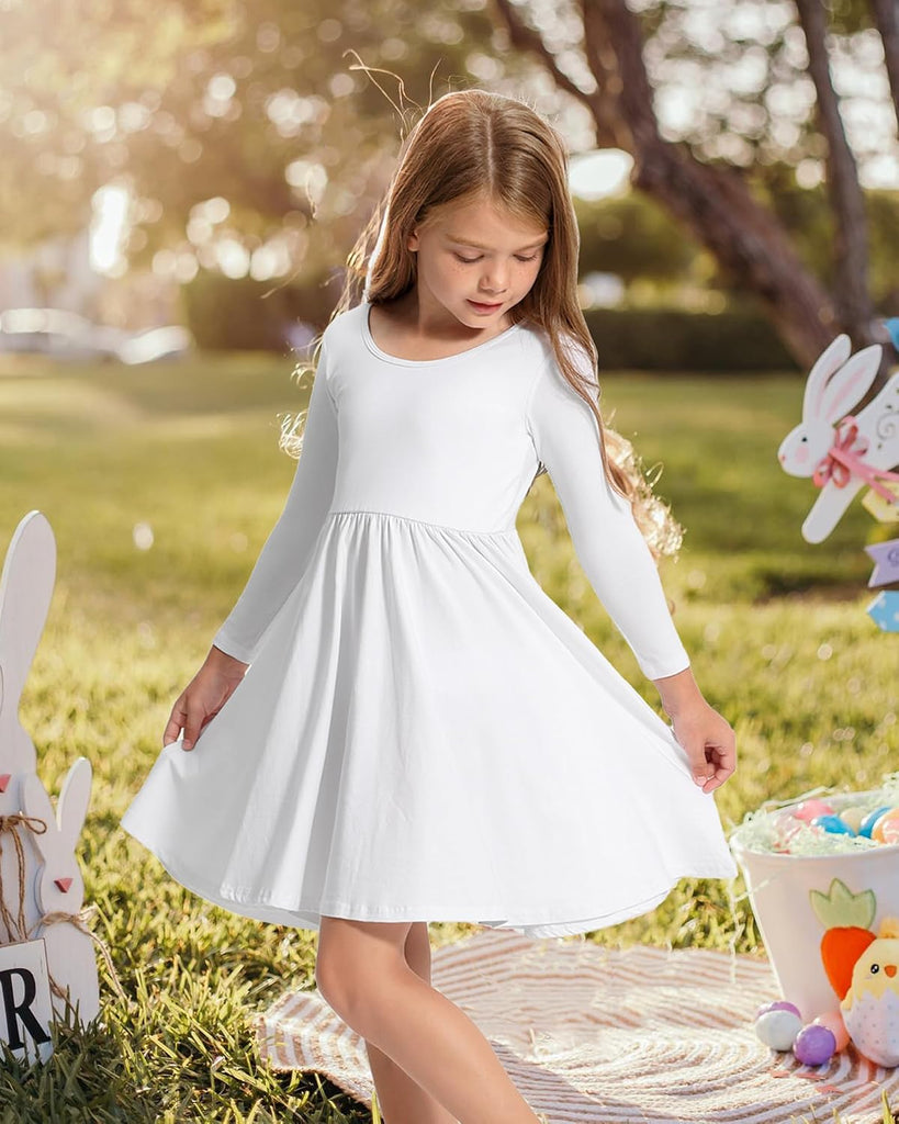 Girls Cotton Long Sleeve Dress Twirl Skater Dress