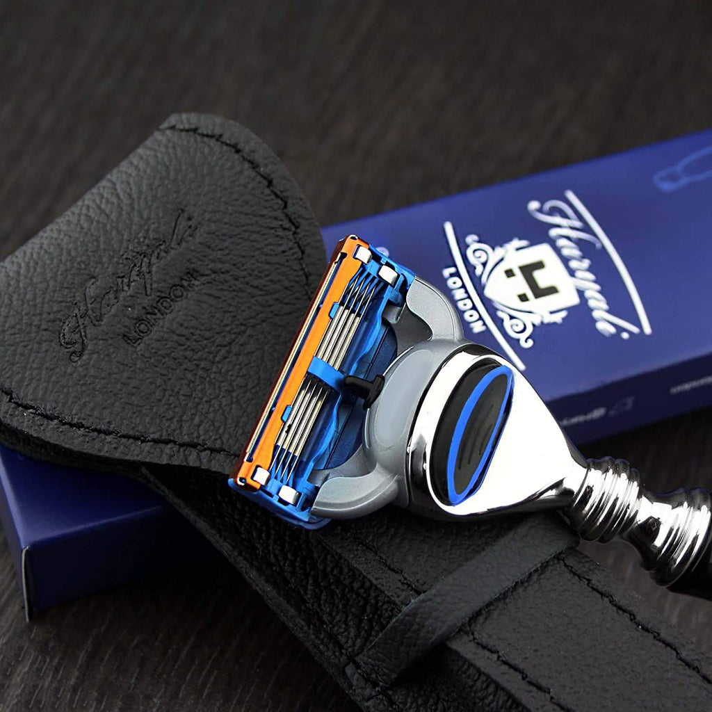 5 Edge Cartridge Razor in Black & Genuine Leather Protective Pouch | Men's Shaving & Grooming Essentials > Perfect