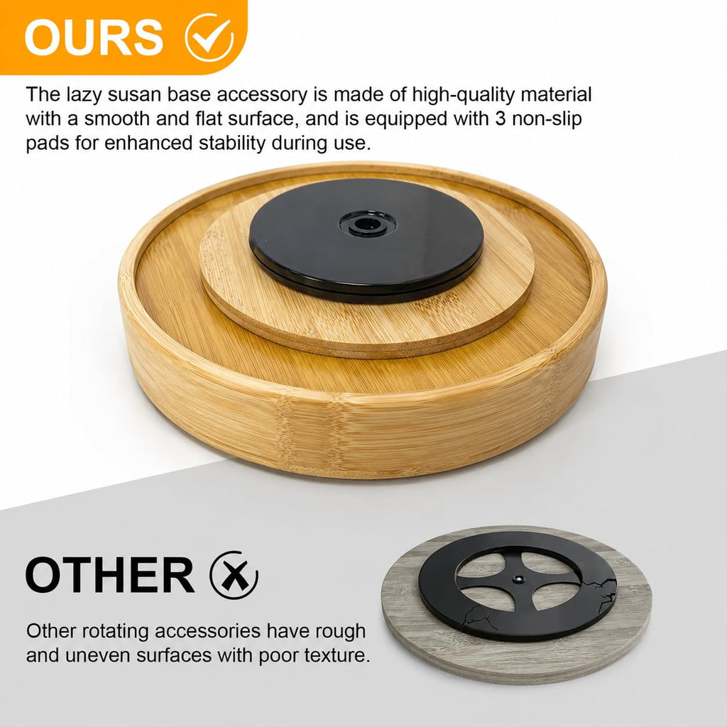 Bamboo Lazy Susan Turntable Organizer 10 in - Round Rotating Spice Rack with Handles,Wood Turntable Cabinet
