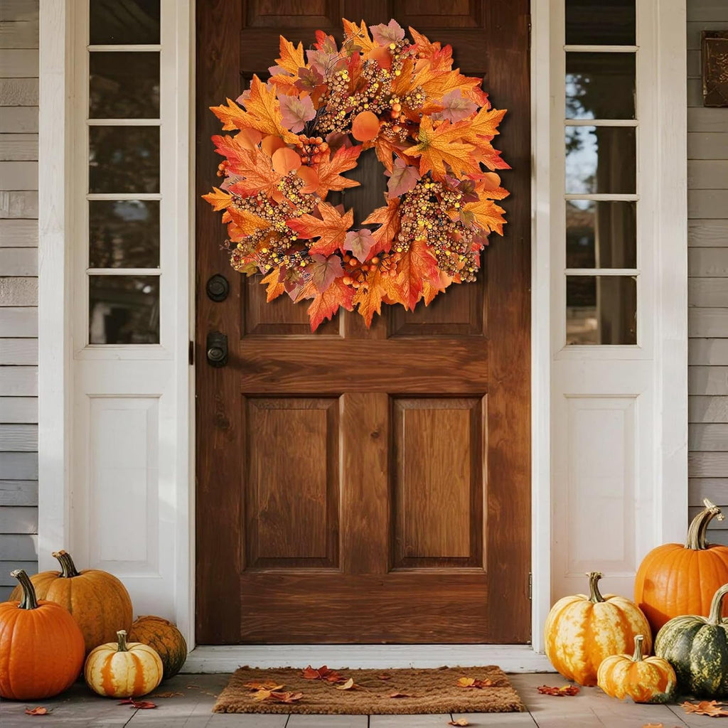 24 lnch Artificial Fall Wreath for Front Door Autumn Wreath with Hanger