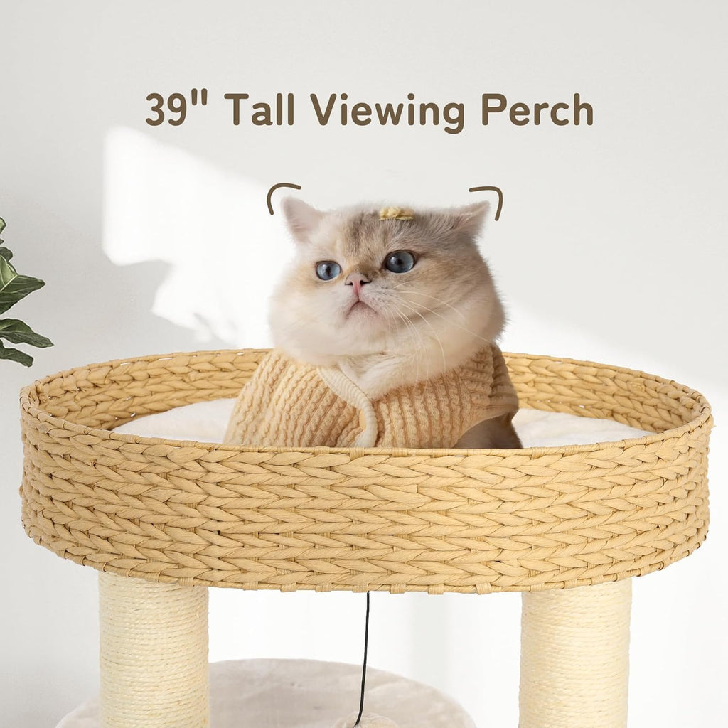 39 Inch Modern Cat Tree Solid Wood Cat Tower for Large Cats