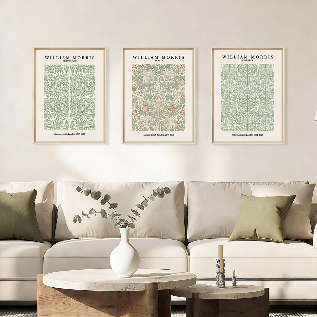 Vintage William Morris Framed Canvas Wall Art, Boho Rustic Botanical Wall Decor, Abstract Floral Art Painting, Neutral