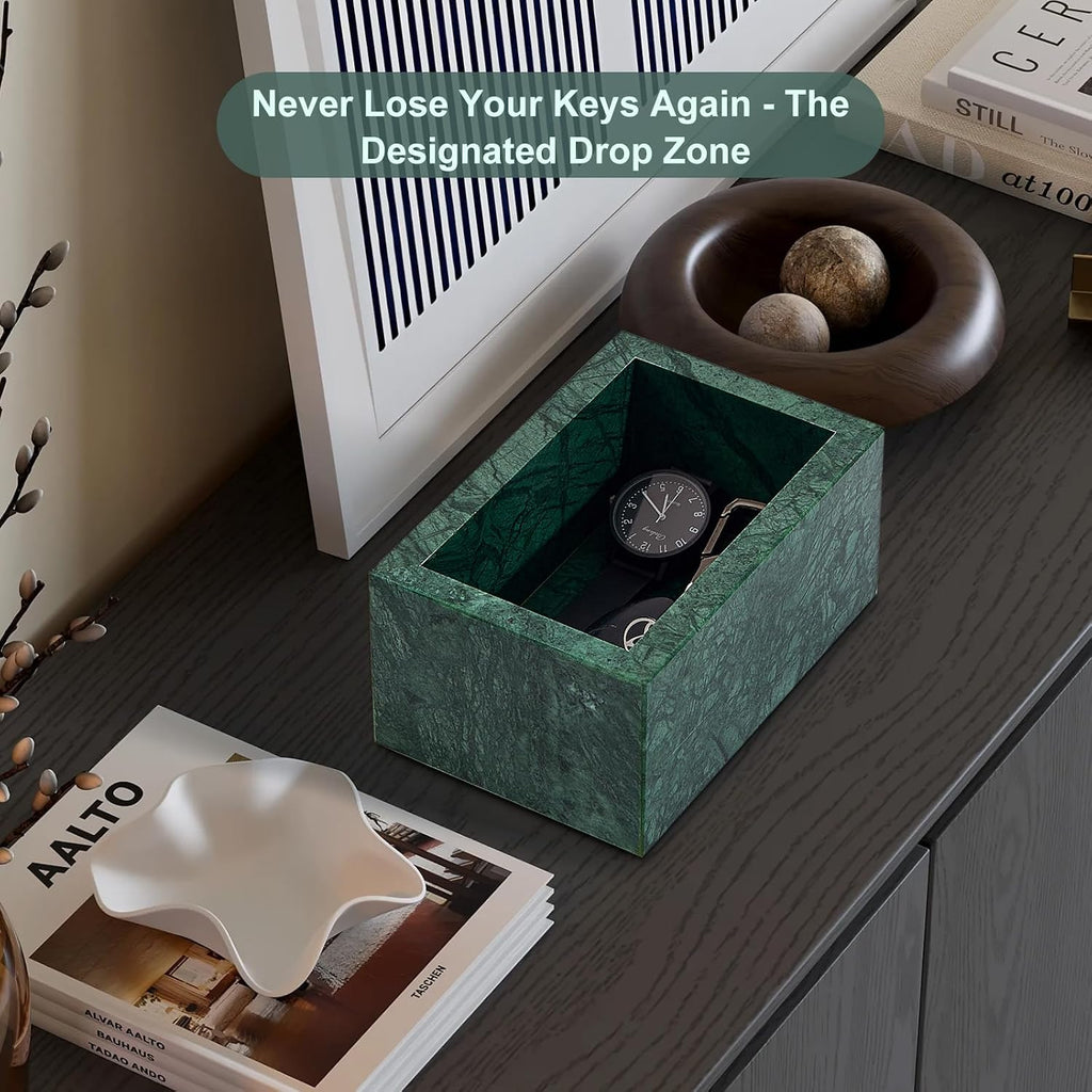 Natural Marble Storage Box with Lid, Rectangular Organizer for Jewelry