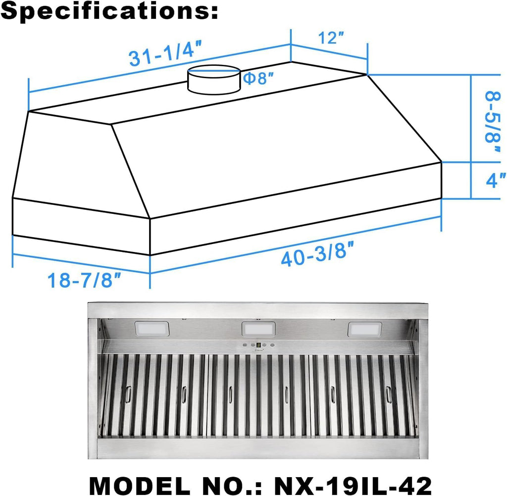 36 Inch Copper Island Mount Range Hood 610 CFM LED Lights Dishwasher-Safe Baffle Filters