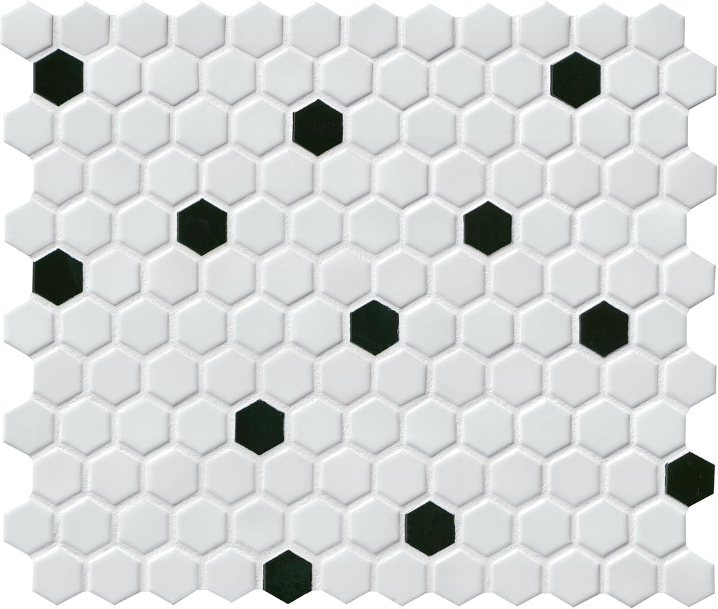 Black White Hexagon 10x12in Matte Porcelain Mosaic Tile Flooring