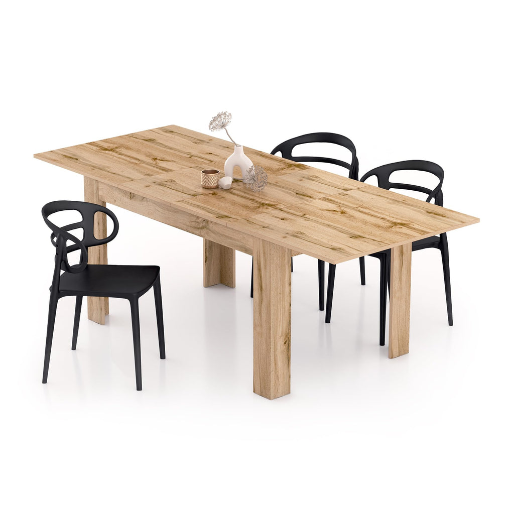 Easy, Extendable Dining Table, 55, 1(86, 6) x35, 4 in, Rustic Oak, for 6-8 People, Expandable Dining Table, Italian