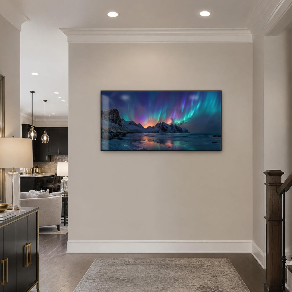Large Northern Lights Wall Art, Crystal Porcelain, 24"x48"
