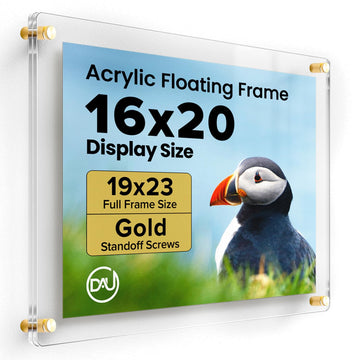 Acrylic Floating Frames Gold Standoffs(single) 16" x 20" Clear Acrylic Frames for Wall Mount Floating Picture Frame