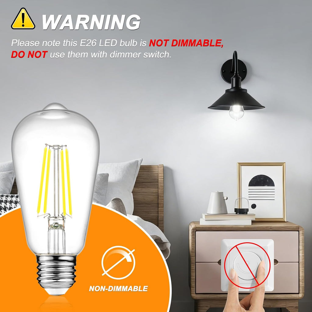LED Edison Bulbs, E26 Base Vintage Light Bulb, 6W (60W Equivalent)