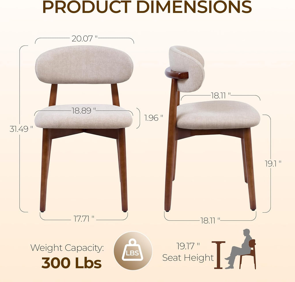 Wooden Dining Chairs Set of 6, Farmhouse Upholstered Fabric Kitchen Chairs, Mid-Century Modern Dining Room Chairs