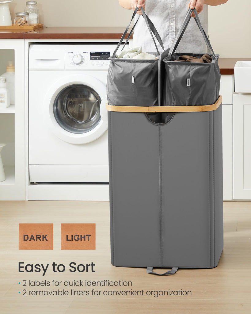 Laundry Hamper with 2 Lids, 150L Laundry Basket,2 Compartments