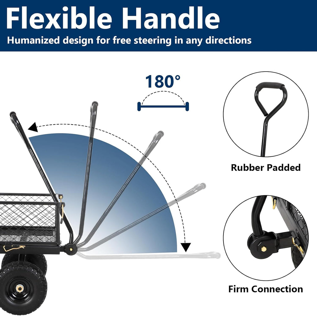 10" Flat Free Tires Heavy Duty Garden Cart with 180° Rotating Handle and Removable Sides, 4 Cu.Ft 880 lbs Capacity