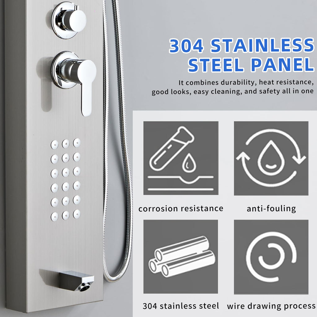 Shower Panel Tower System 5-in-1 Shower Panel Tower with Powerful Body Massage, Rainfall, Waterfall,Handheld and Tub