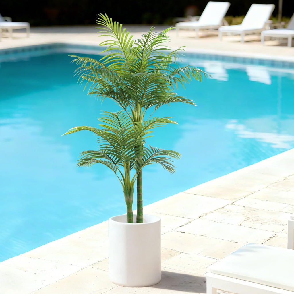 5FT Artificial Palm Tree - Faux Golden Cane Palm Tree Tropical UV Resistant Fake Plant Indoor with Weighted Pot Home