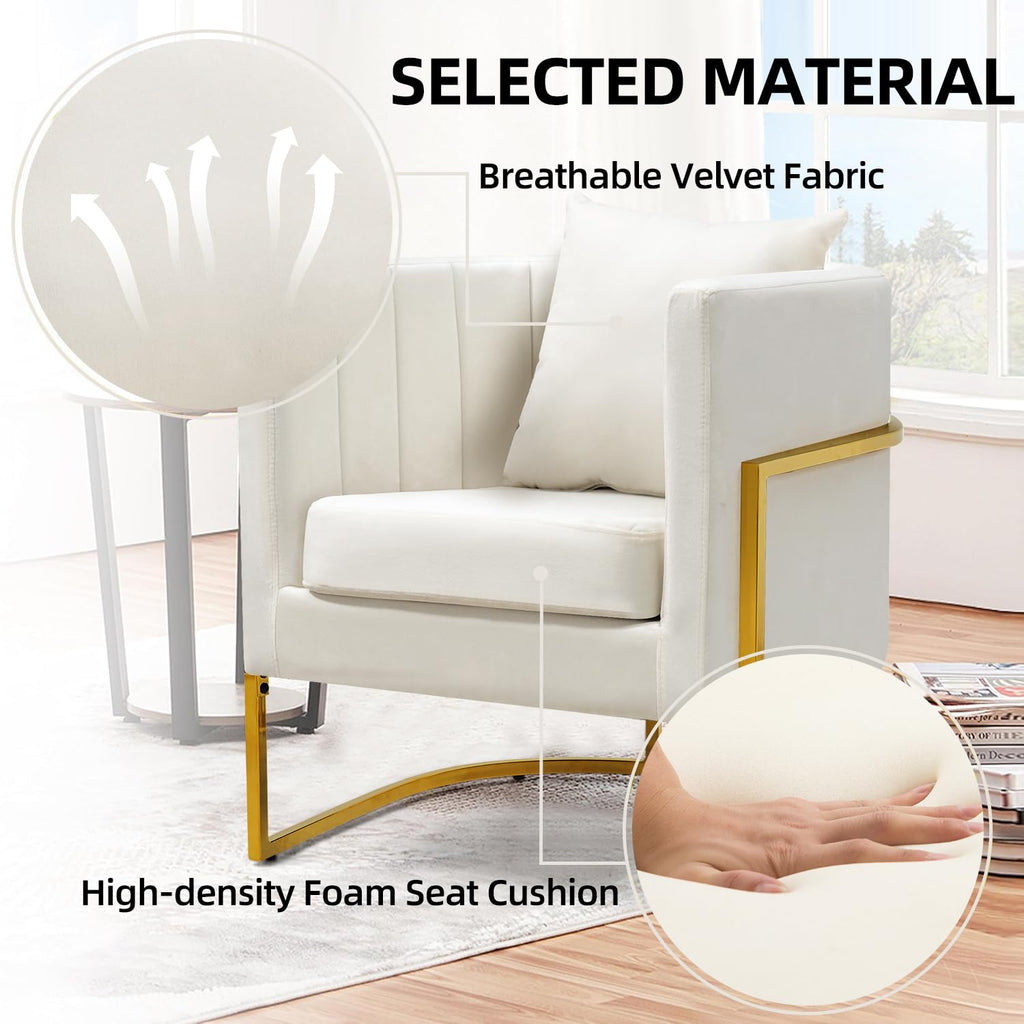 Velvet Accent Barrel Chairs Set of 2, Modern Arm Club Chair Set with Pillow /Bedroom/Guest Reception, Channel Tufted