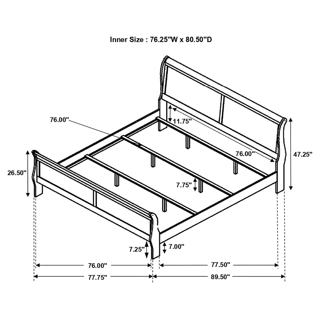Louis Philippe Eastern Sleigh Bed, Cappuccino 202411KE