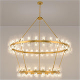60 Inch Gold Wagon Wheel Chandelier with Crystal Shade, 2 Tier 100 Lights, Modern Farmhouse Style, Ideal for Dining Room, Kitchen, Entryways A117-B0DPJ7SH1Z