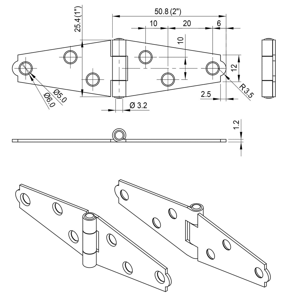 Light Strap Hinge, Steel, 2-Layered Powder Coated, 2", Elegant Frosted Matte Black, 12 Pack, Made in Taiwan