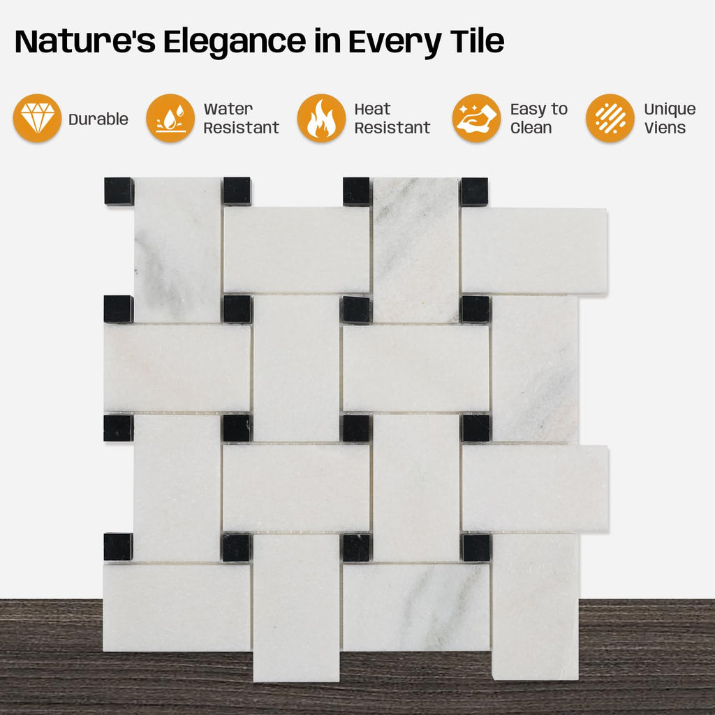 2×3 Inch Basketweaven White Marble Mosaic Tile for Wall Floor, 5 Sheets