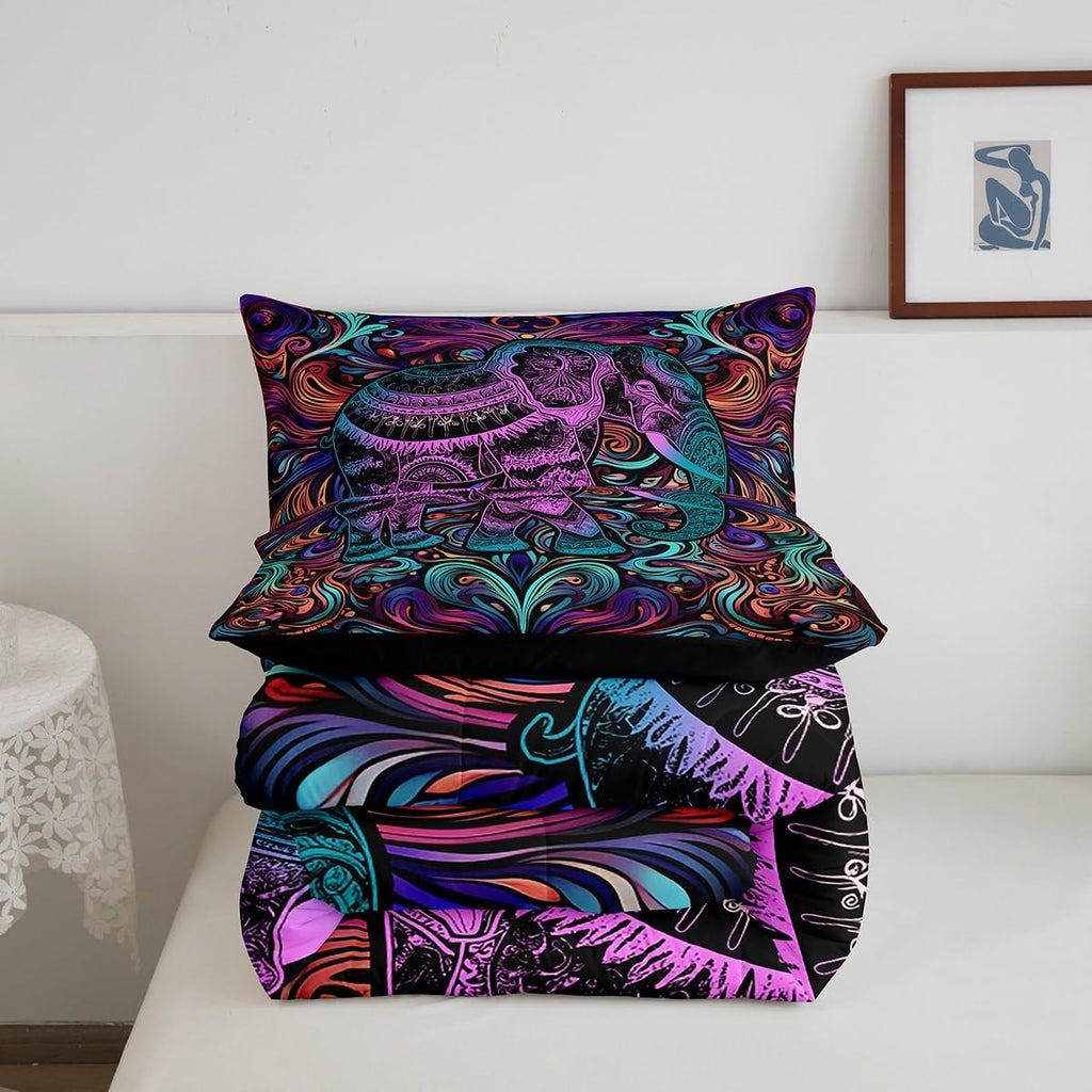 Elephant Comforter Set Full Size Safari Animal Bedding Set Neon Lines Bedding Comforter Sets Bohemian Paisley Duvet