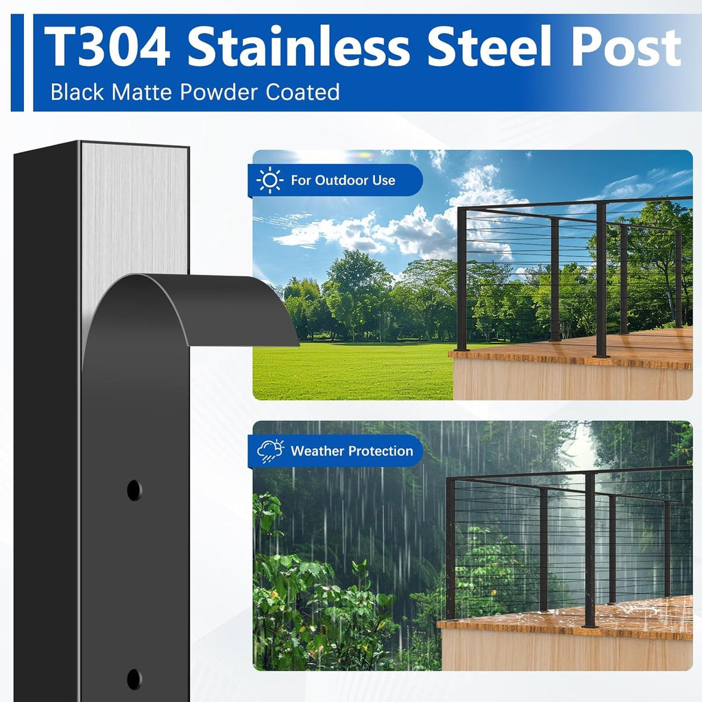 42" Modular Cable Railing Corner Post for Deck Porch, L-drilled