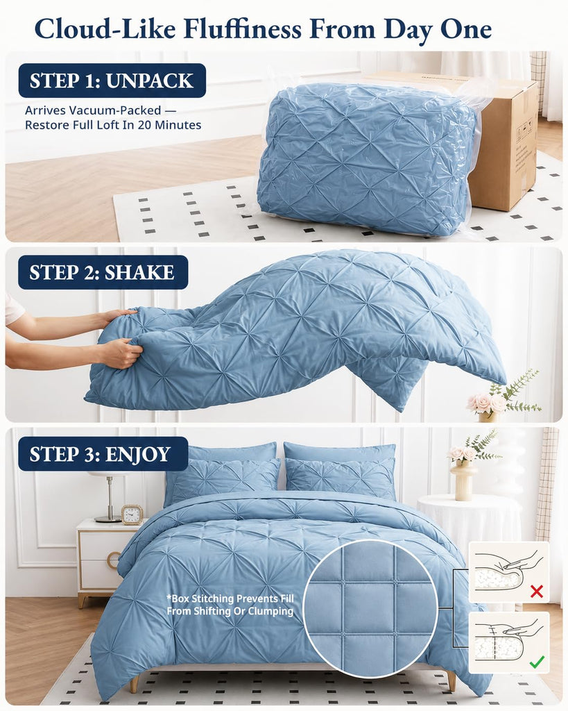 California King Comforter Set, 7 Pc Bed in a Bag - French Blue