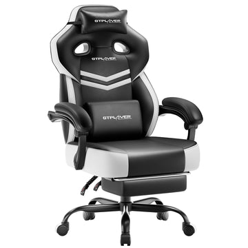 Big & Tall Gaming Chair, Wide Seat with Footrest, Black & White