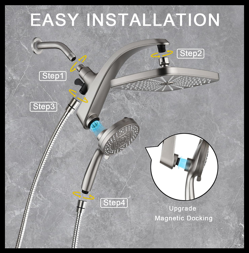 Rain Shower Head with Handheld Showerhead, Nickel 1.75GPM 460311