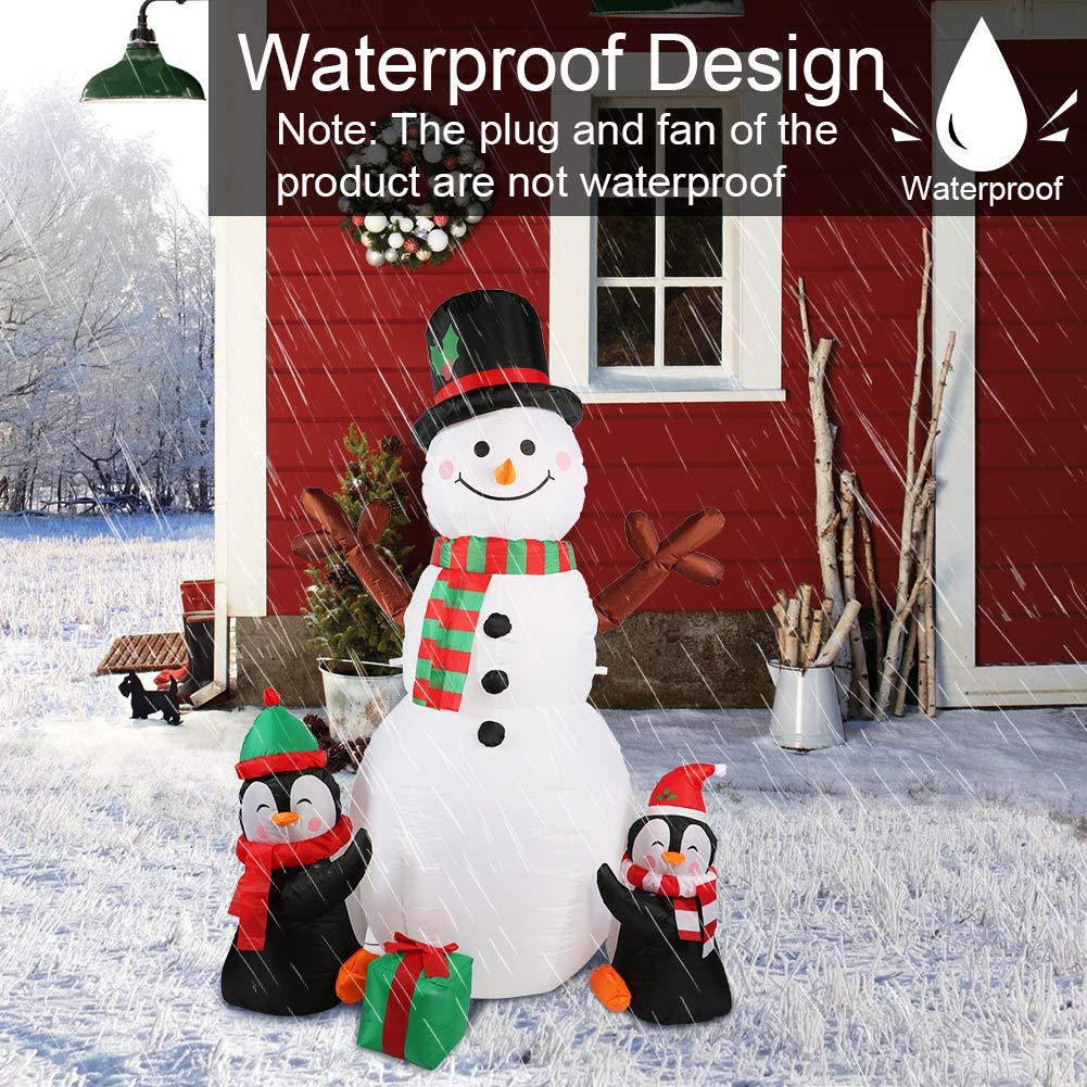 6ft Christmas Inflatables Outdoor Decorations, Blow Up Snowman Penguins Inflatable with Rotating LED Lights for