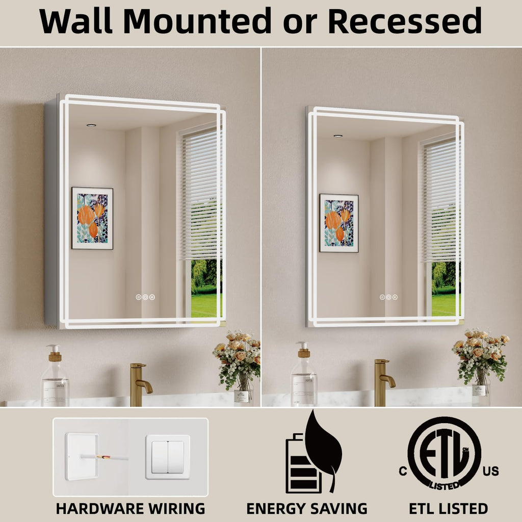 16 x 24 in LED Medicine Cabinet Mirror, Dual Ring Light