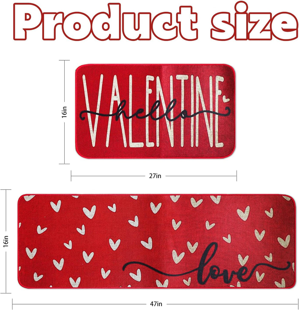 Valentine's Day Heart-Shaped Kitchen Carpet and mat Set, Two-Piece Kitchen Home Decoration, Happy Home Decoration on - Set of 2