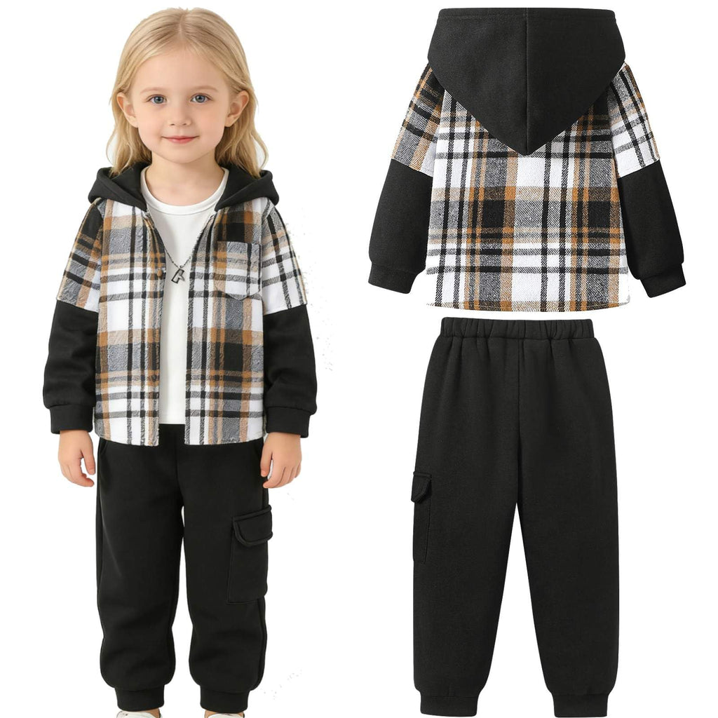 Toddler Boys Plaid Flannel Shirt Pants Set 2 Piece Outfit Button Down Casual Cotton Soft Spring Fall Winter