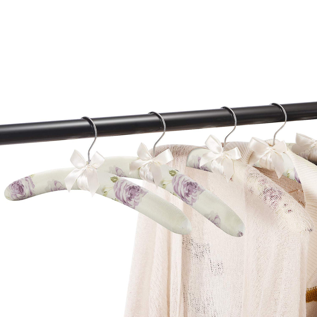 Satin Padded Clothes Hangers Pack of 10, Floral Foam Coat Hanger