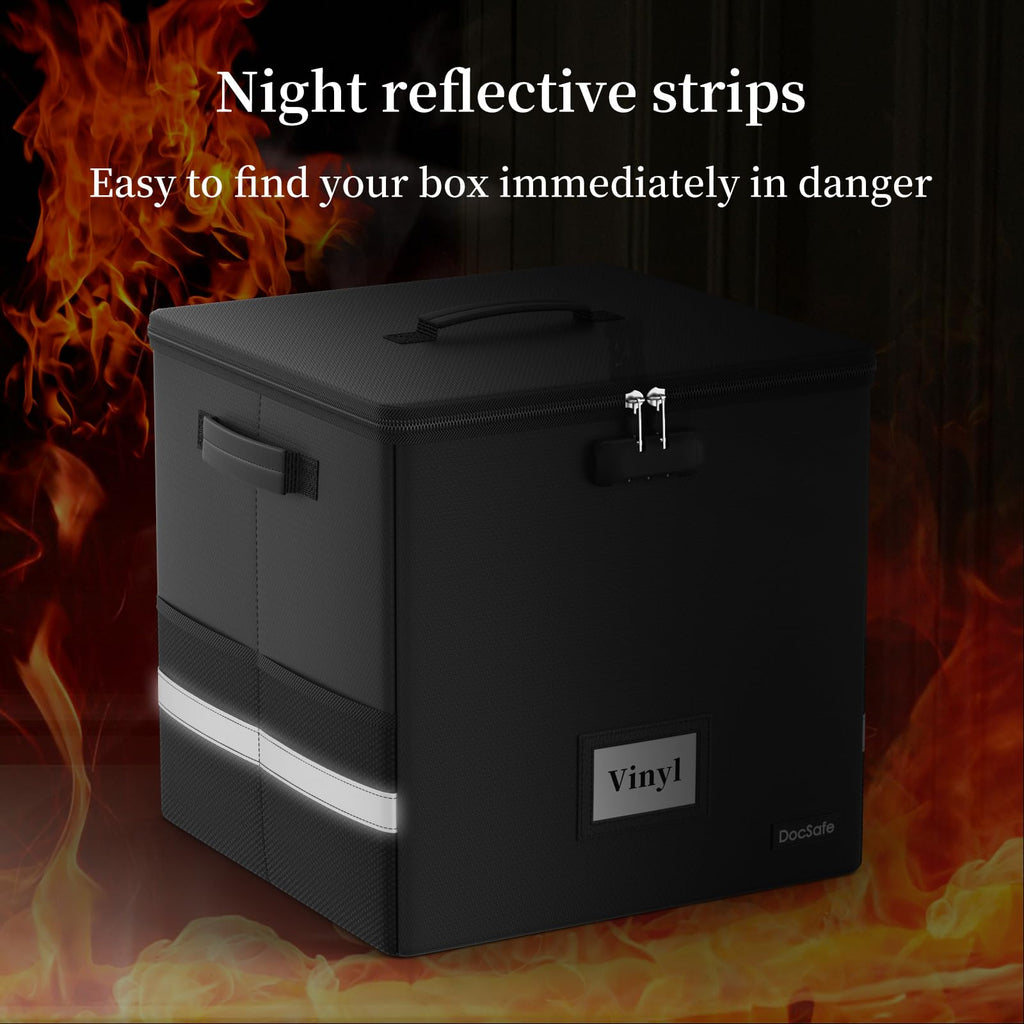Vinyl Record Storage Box with Lock, Fireproof&Water Resistant Record Organizer Storage for 100+ Single