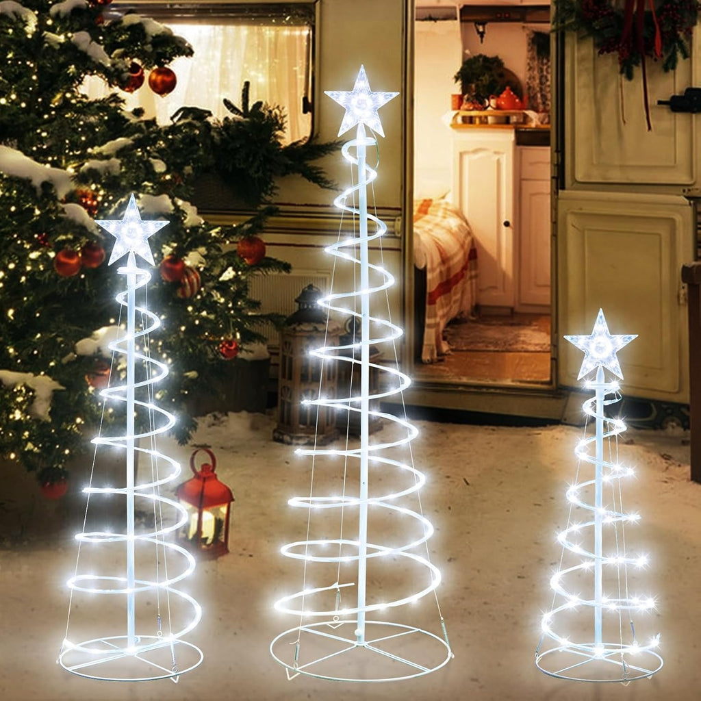 Set of 3 Christmas Spiral Tree Lights, 3/4/5 FT Holiday Decor, Cool White
