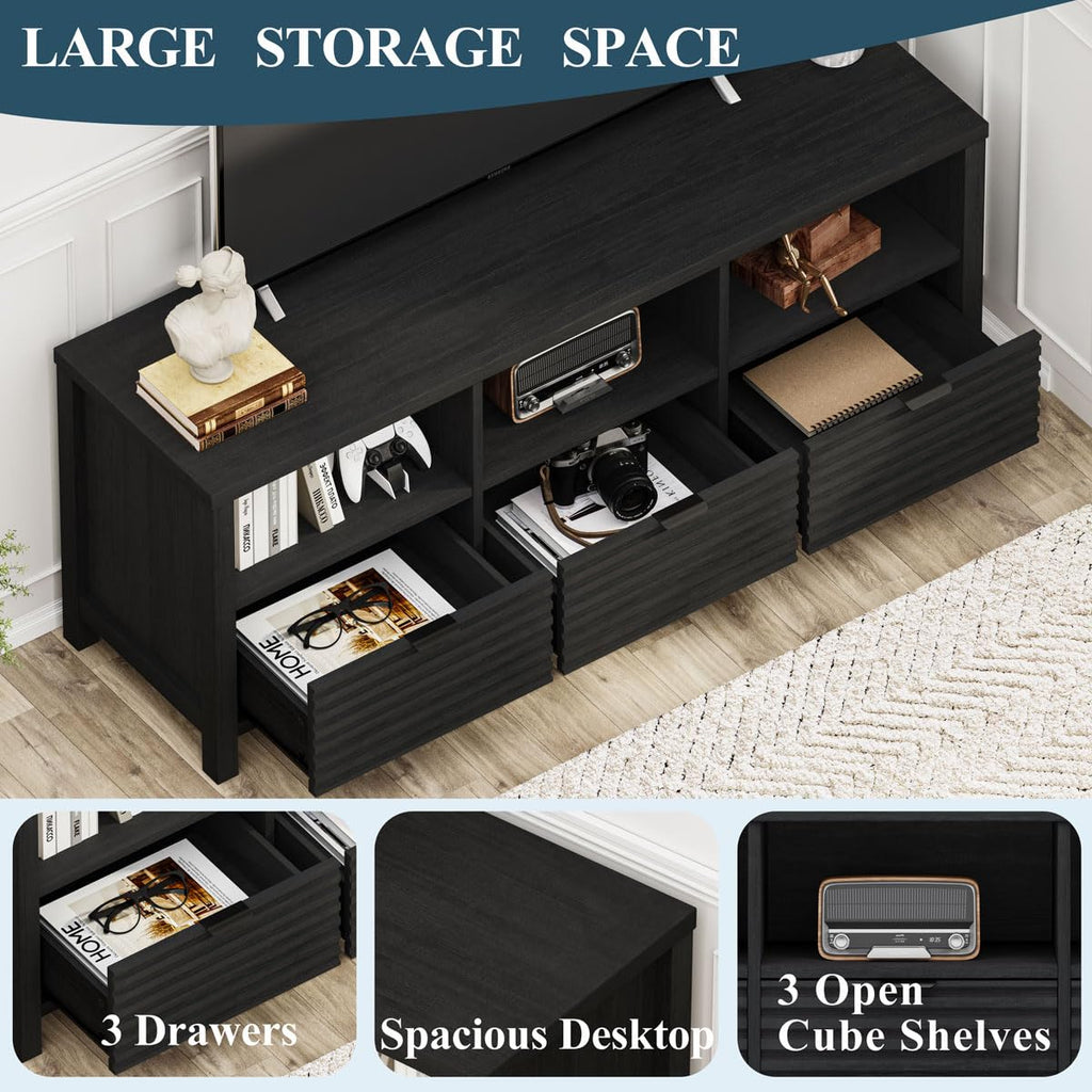Black Modern TV Stand for 55-60 in TVs, Bedroom