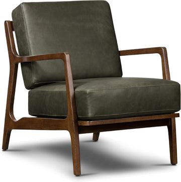 Verity Leather Accent Chair - Armchair with Walnut Wood Frame - Fashion-Forward Lounge Seating - Upholstered