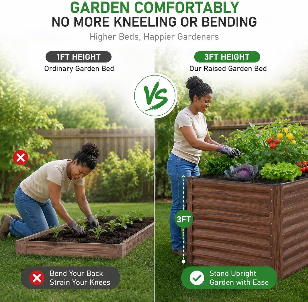 36" Tall Raised Garden Bed, Easy Gardening at Waist Height, 6x3x3ft Large Galvanized Metal Outdoor Planter Box for