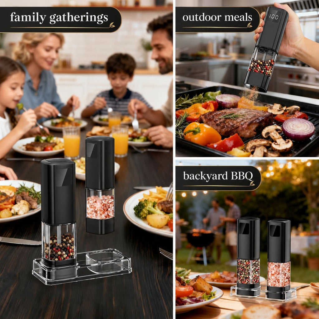 Electric Salt and Pepper Grinder Set,Automatic Pepper Mill Shakers,2 Pack - Set of 2