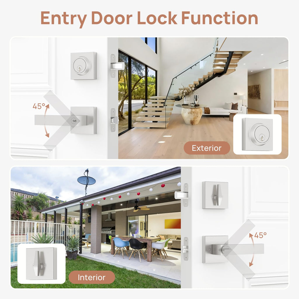 Exterior Door Lock Set with Deadbolt, Door Locks for Front Door with Single Cylinder Deadbolt Lock, Brushed Nickel