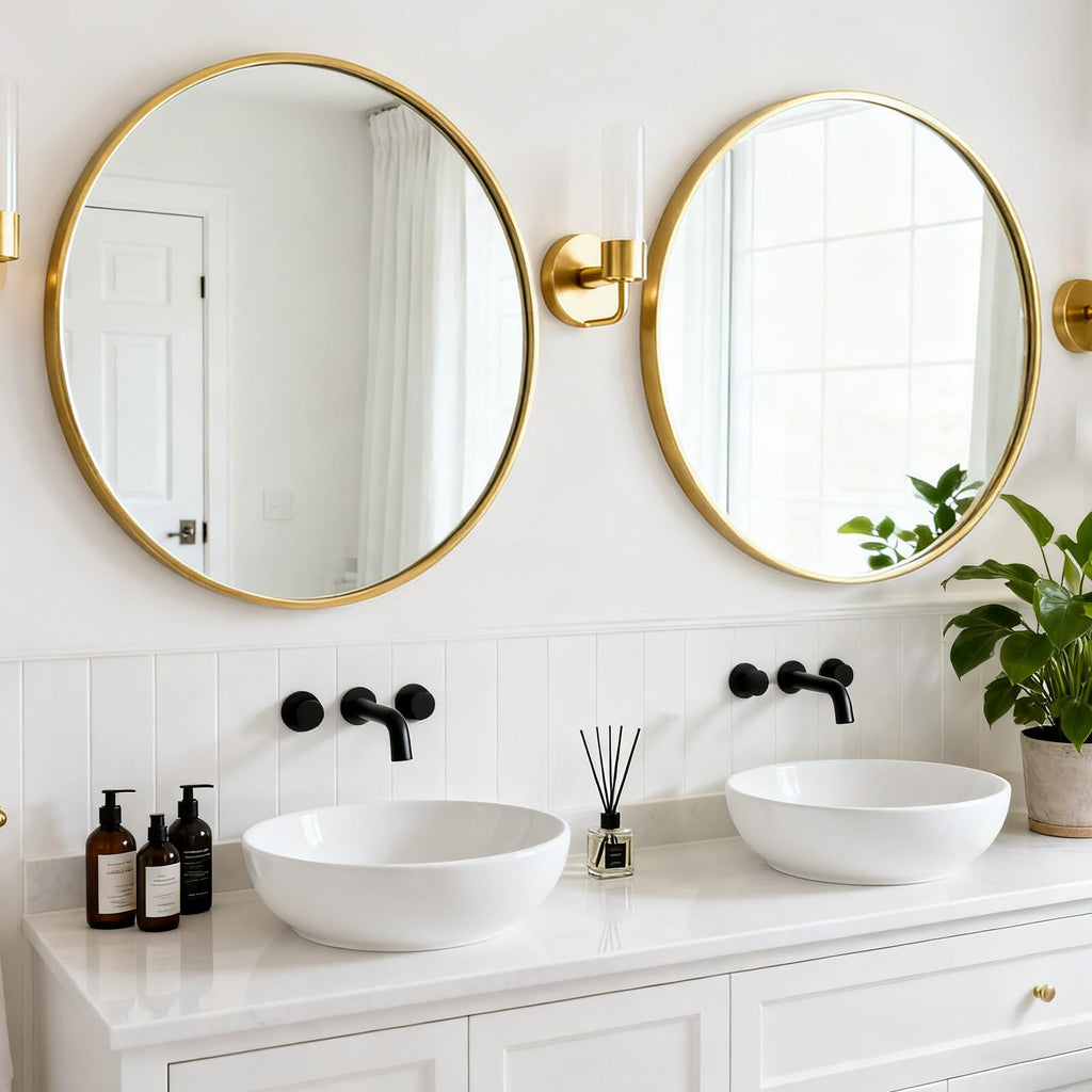 Round Wall Mirror 30 Inch Gold Vanity Mirror with Metal Frame